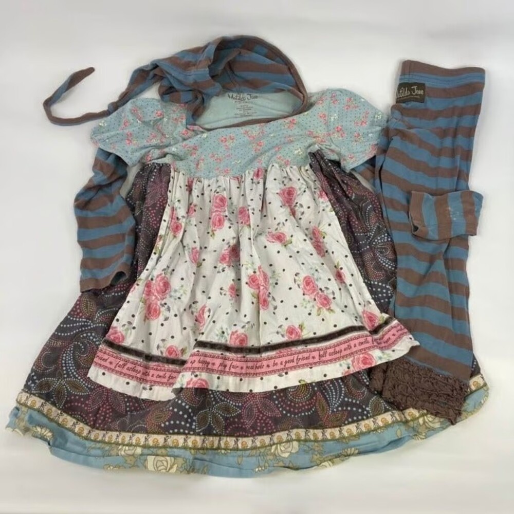 Matilda Jane Sz 8 Gypsy Blue Chrissy Set Striped Hooded Boutique Dress w Legging